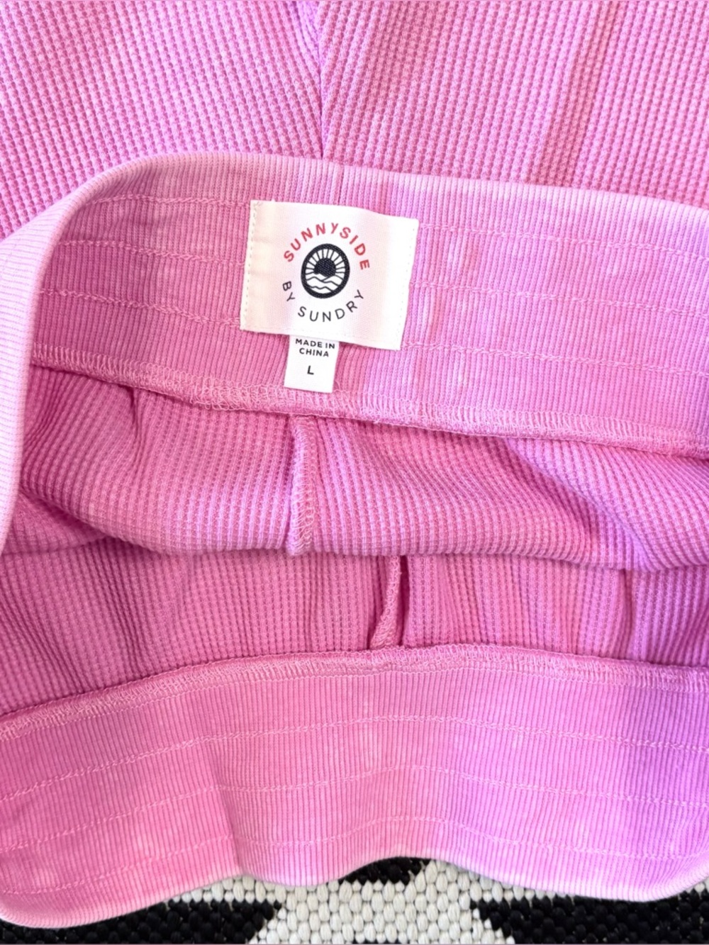 Sunnyside by Sundry Waffle Knit Wide Leg Lounge Pants in Pink Large - Picture 8 of 10